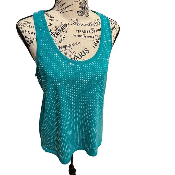 Jennifer Lopez Y2k Turquoise Embellished Sequin Bling Tank Top Large - Picture 13 of 16